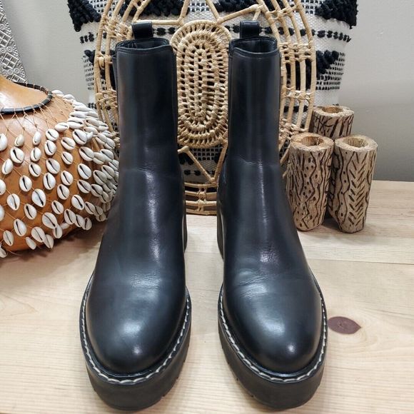 Sam Edelman Anderson Chelsea Calf Boot Chunky Platform Black Leather Womens 11M - Picture 2 of 13